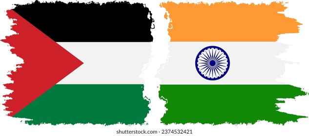 India and Palestine grunge flags connection, vector