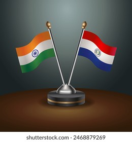 India and Paraguay table flags relation with gradient backgrund. Vector Illustration