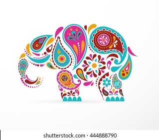 India - parsley patterned elephant, oriental Indian icon and illustration