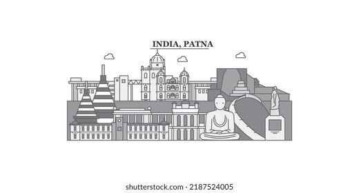 India, Patna city skyline isolated vector illustration, icons