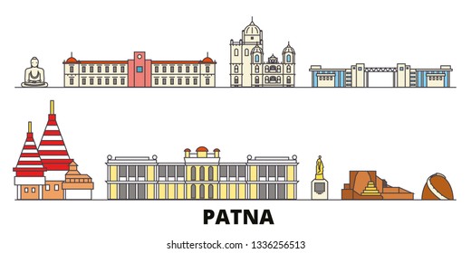 India, Patna flat landmarks vector illustration. India, Patna line city with famous travel sights, skyline, design. 