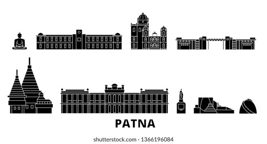 India, Patna flat travel skyline set. India, Patna black city vector illustration, symbol, travel sights, landmarks.