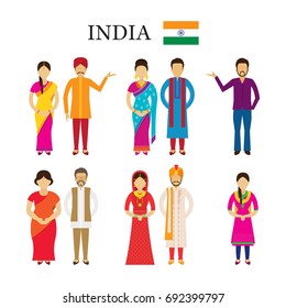 India People Traditional Clothing Men Women Stock Vector (Royalty Free ...