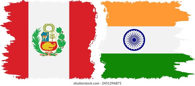 India and Peru grunge flags connection, vector