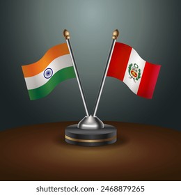 India and Peru table flags relation with gradient backgrund. Vector Illustration