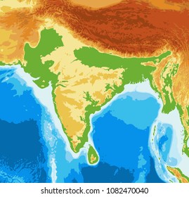 India physical map. Elements of image furnitured by NASA.