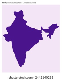 India plain country map. Low Details. Solid style. Shape of India. Vector illustration.