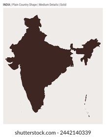 Mapa del país de India. Detalles medios. Estilo sólido. Forma de la India. Ilustración vectorial.