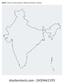 India plain country map. Medium Details. Outline style. Shape of India. Vector illustration.
