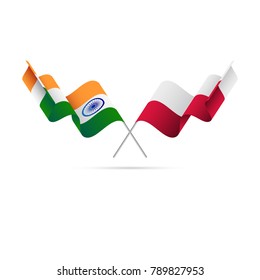 India and Poland flags crossed. Vector illustration.