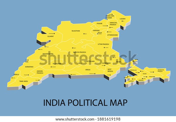 India political isometric map\
divide by state colorful outline simplicity style. Vector\
illustration.