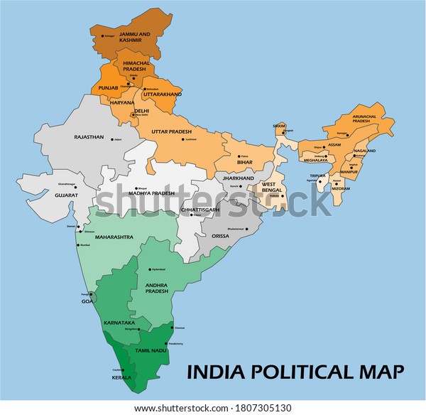 India political map divide by state\
colorful outline simplicity style. Vector\
illustration.