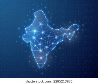 India polygonal symbol with binary code background. India map concept design illustration. Country map low poly symbol