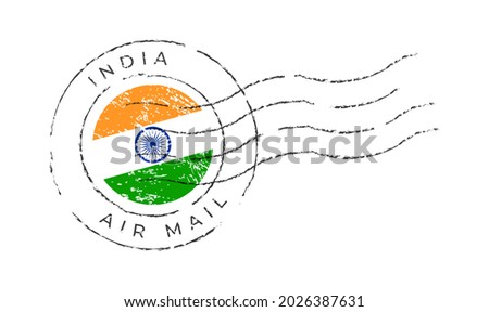 india postage mark. National Flag Postage Stamp isolated on white background vector illustration. Stamp with official country flag pattern and countries name