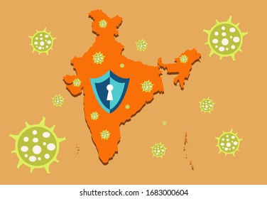 India Protects itself from Virus threat concept. Editable Clip Art. 