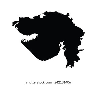 Silueta estatal de la provincia de la India, silueta del mapa vectorial de Gujarat aislada en fondo blanco. Ilustración detallada.