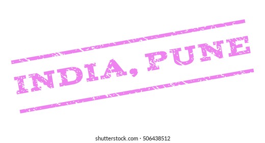India Pune watermark stamp. Text tag between parallel lines with grunge design style. Rubber seal stamp with scratched texture. Vector violet color ink imprint on a white background.