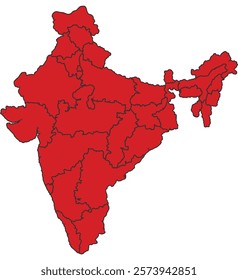 India red map with border of regions outline vector