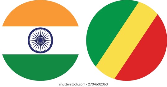 India y República del Congo Vector de bandera circular e ilustración con fondo transparente 