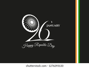 India republic day 26 January design. Vector Illustration. National celebrating poster. Indian wheel symbol and text with color flag.