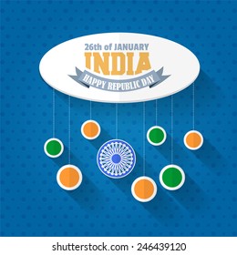 India Republic Day 26 January Celebration Card, Background, Badges Vector Template Hanging India Flag Elements