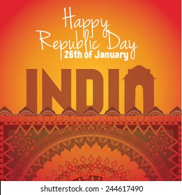 India Republic Day 26th of January Celebration Card, Background, Badges Vector  Illustration Template Mandala