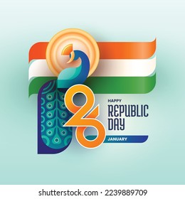 India Republic Day background or artwork with peacock and indian flag for social media post banner