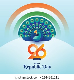 India Republic Day background or artwork with peacock and indian flag for social media post banner