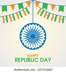India republic day background with hanging logo and flags vector illustration