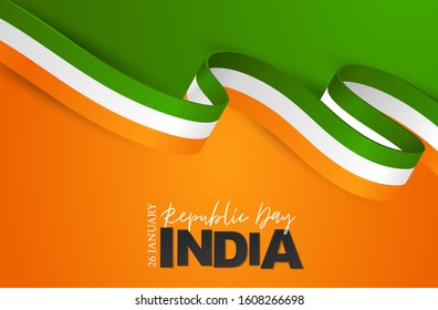 India Republic Day Background. National Indian holiday design concept with white, orange, and green flag color ribbon. Vector illustration.