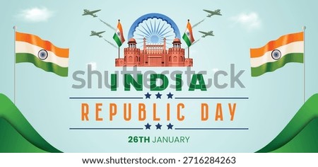 India Republic Day Background with Red Fort, Indian Flags and Fighter Jets – 26th January Celebration