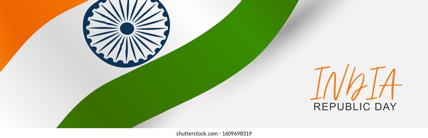India Republic Day background. Website header or banner template. National Indian holiday design concept with waving flag. Vector illustration.
