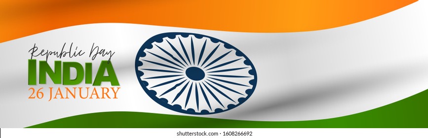 India Republic Day banner or header. National Indian holiday design concept with white, orange, and green flag. Vector illustration.