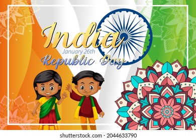 India Republic Day banner with kid characters illustration