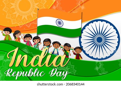 India Republic Day banner with kid characters illustration