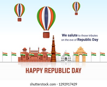 India Republic Day celebration. 26 january. With Air Ballon and Skyline for Happy Republic Day celebration - Vector