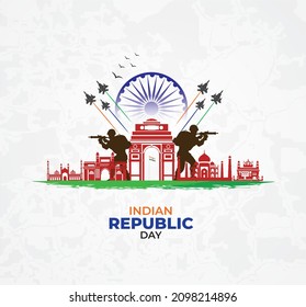 India Republic Day celebration. 26 January. Indian defense concept. Template for background, banner, card, poster. vector illustration.