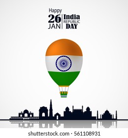 India Republic Day celebration. 26 january. With Air Ballon and Skyline. Vector Illustration