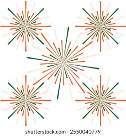 Projeto modelo do foguete Dia da República da Índia. Fogos de artifício em cor de fundo branco isolado da bandeira indiana. Ilustração festiva de vetor plano. EPS 10