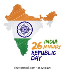 India republic day with flag and map vector illustration