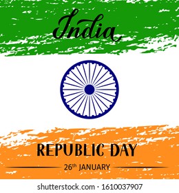 India Republic Day grunge vector illustration. Indian holiday celebration typography poster. Easy to edit template for greeting card, flyer, banner, t-shirt, etc.