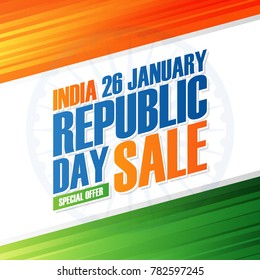 India Republic Day Holiday Sale banner. Special offer background in indian national flag colors for business, promotion and advertising. Vector illustration.