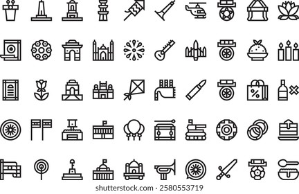 India republic day icons High-Quality Vector Icons Collection with Editable Stroke. Ideal for Professional and Creative Projects