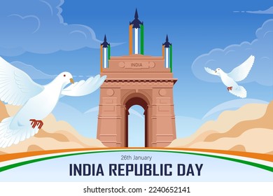 India Republic Day Poster with India Gate Vector Illustration.