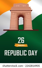 India Republic Day Poster with India Gate Vector Illustration.