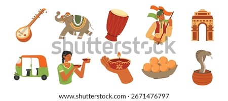 India Republic Day Representing Indian Culture, Traditions, and Symbols. India celebration vector set
