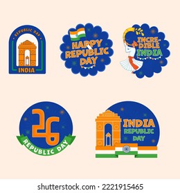 India Republic Day Sticker Collection Against Pastel Pink Background For 26th January.