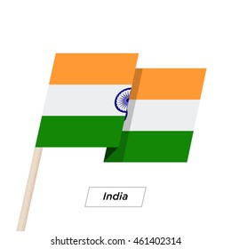 India Ribbon Waving Flag Isolated on White. Vector Illustration. India Flag with Sharp Corners