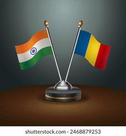 India and Romania table flags relation with gradient backgrund. Vector Illustration