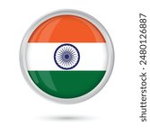 india round glossy flag in tri colors with a round logo in the centre, Ashoka Chakra. Indian round framed national flag for Independence Day celebration, poster, flyers, web and print media